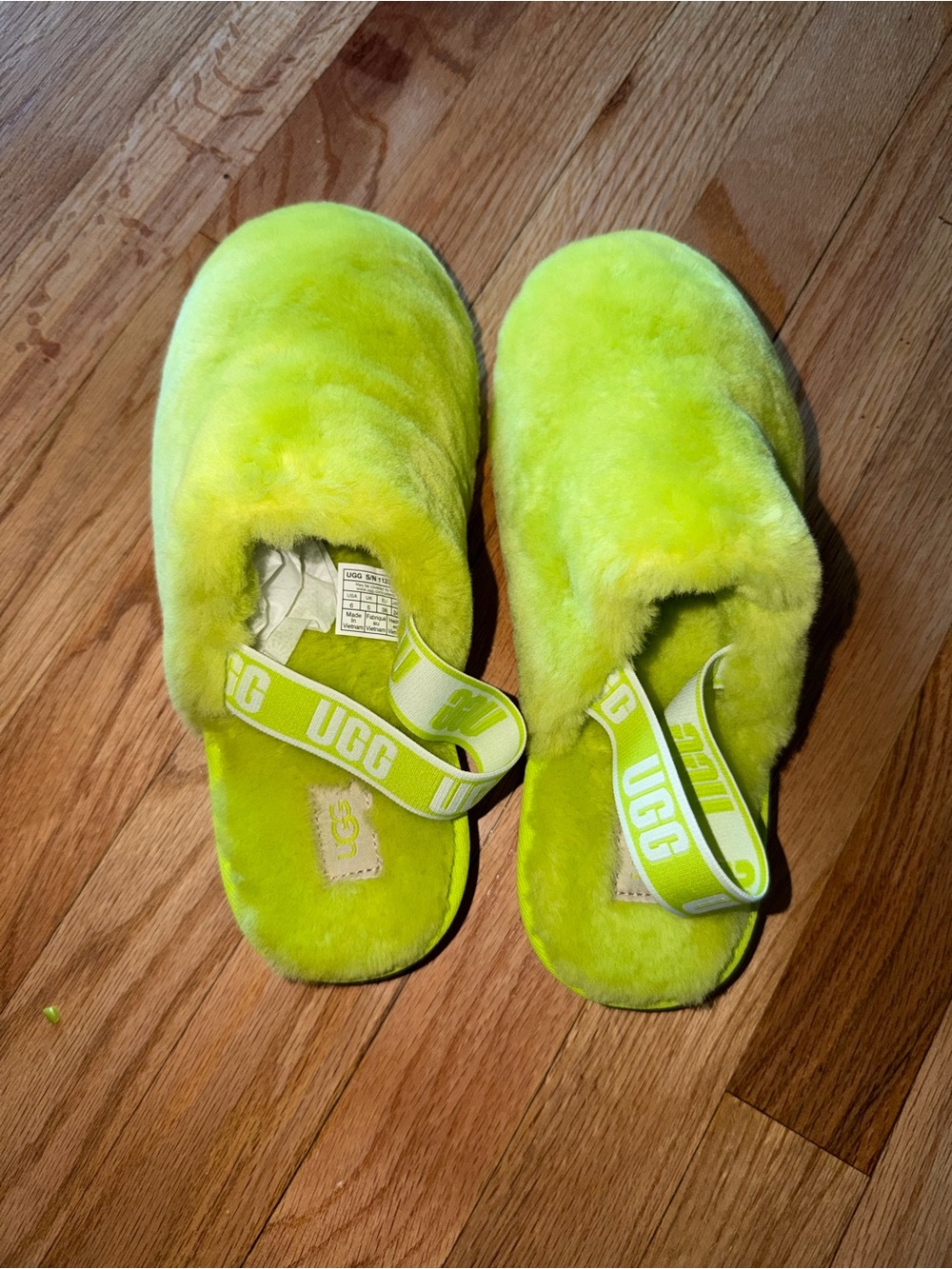 UGG Neon Lime Fluff Slide Slippers
